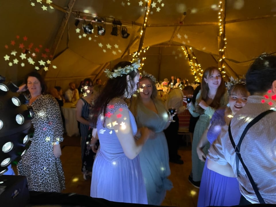 Wedding marquee dancing - early disco set up