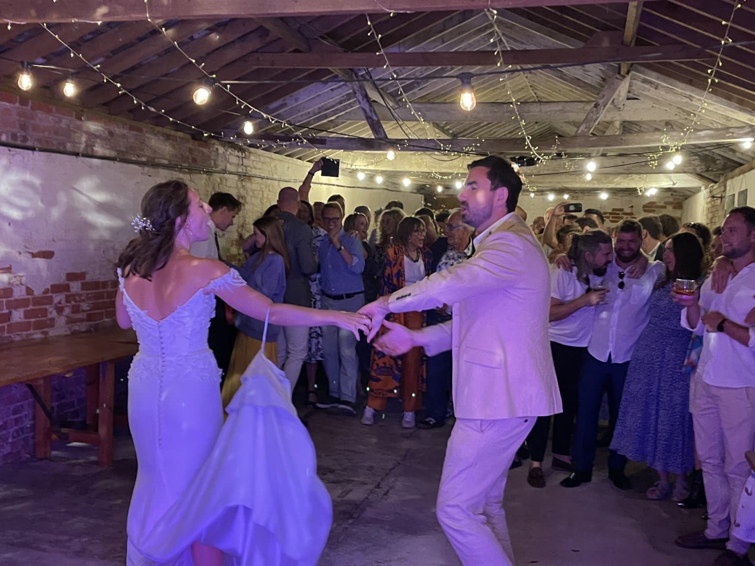 Bride & Groom wedding first dances in a barn Suffolk