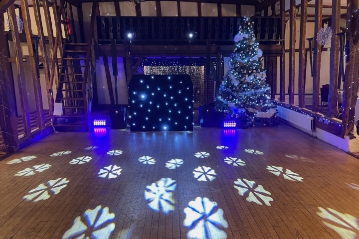 Christmas Party with Snowflakes & UV lighting in Diss